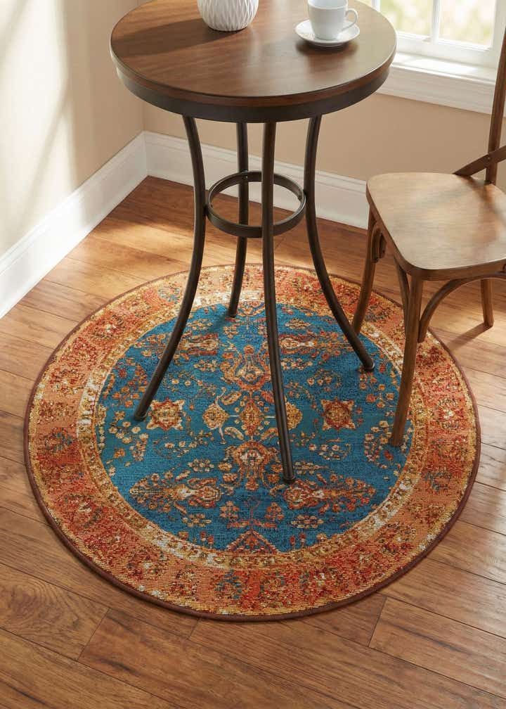 3' x 3' Easy-Clean Traditional Indoor / Outdoor Round Rug