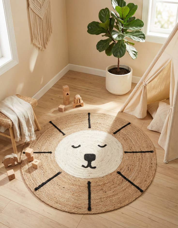 Detail image of 3' 1 x 3' 1 Hand Braided Kids Braided Jute Round Rug