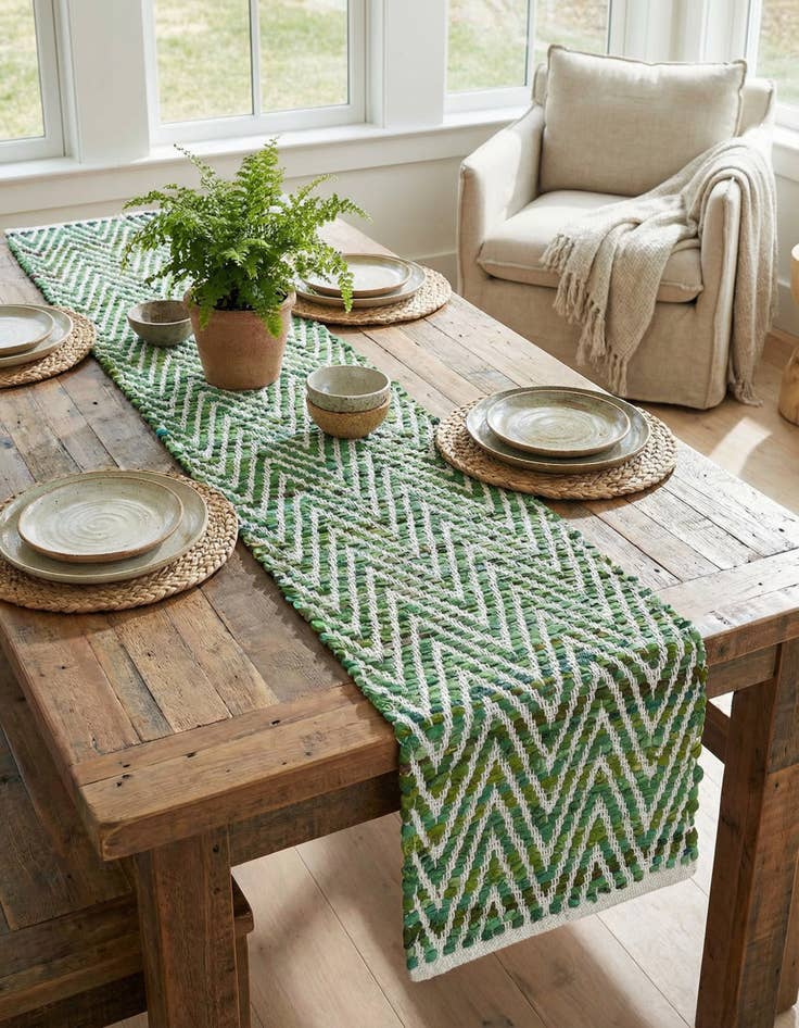 Detail image of 1' 2 x 6' 1  Hand Woven Chindi Chevron Table Runner Rug