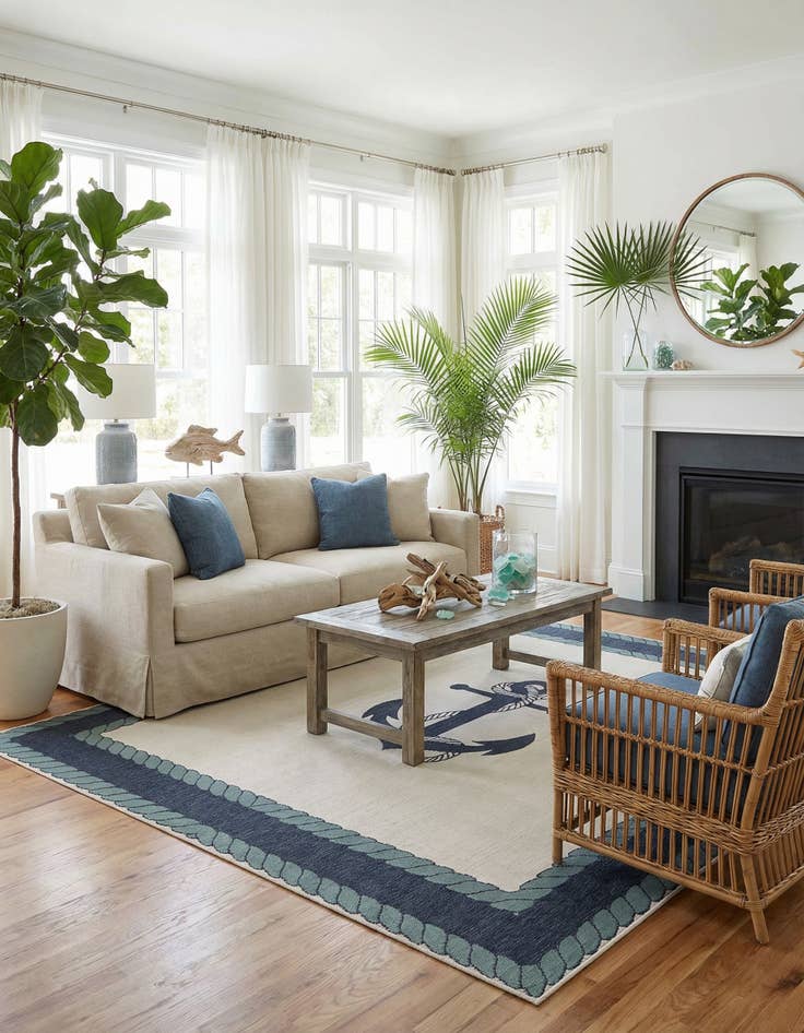 Detail image of 10' x 10' Easy-Clean Coastal Indoor / Outdoor Square Rug