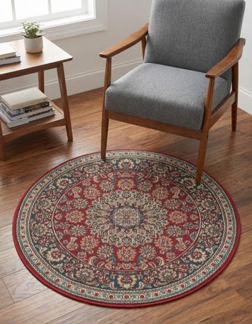 3' 3 x 3' 3 Easy-Clean Traditional Indoor / Outdoor Round Rug