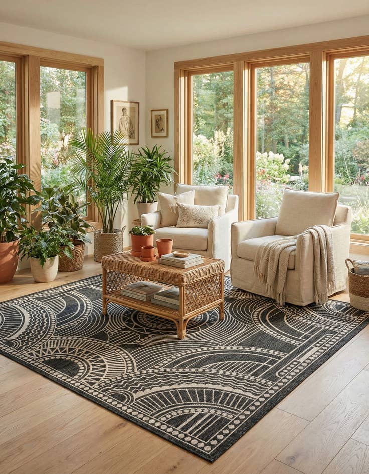 Detail image of 7' 10 x 7' 10 Washable Traditional Indoor / Outdoor Square Rug