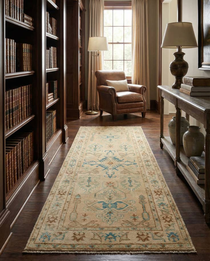 Detail image of 2' 9 x 6' 3 Hand Knotted Oushak Wool Runner Rug