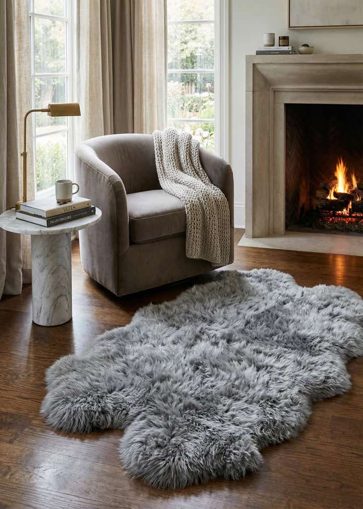 3' 3 x 6' Natural Sheepskin Freeform Rug