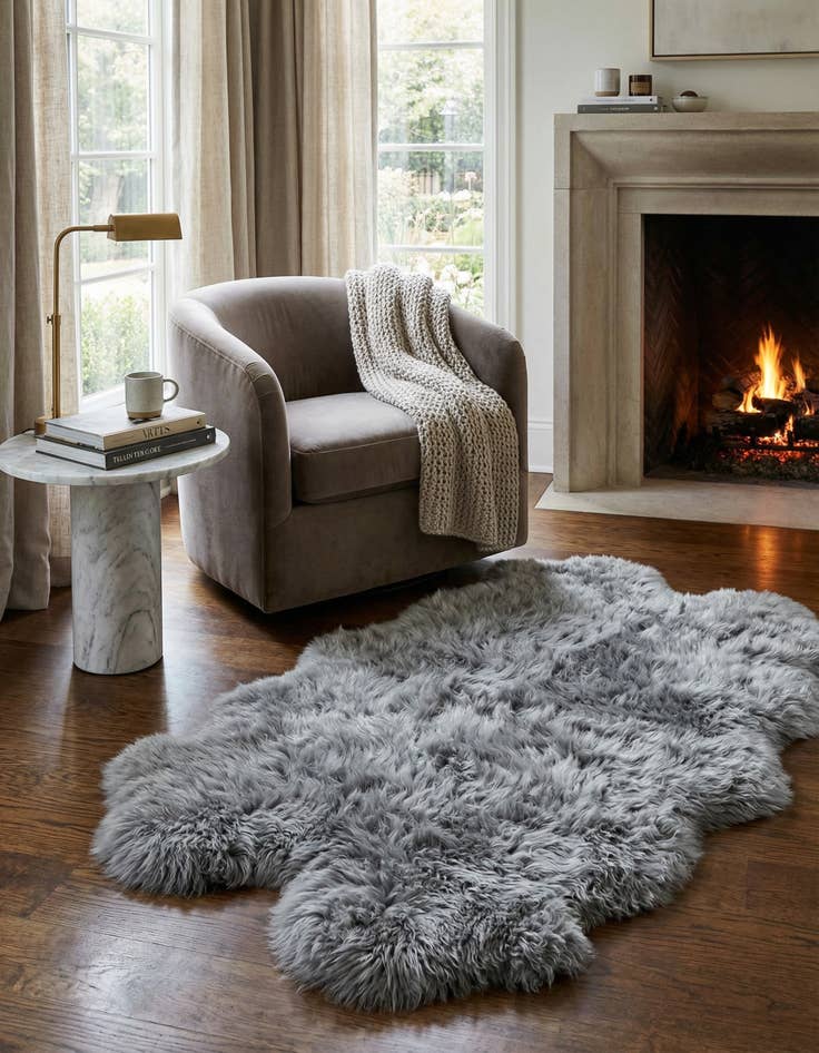 Detail image of 3' 3 x 6' Natural Sheepskin Freeform Rug