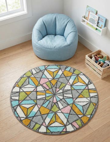 3' 3 x 3' 3 Stained Glass Whimsy Kids Round Rug
