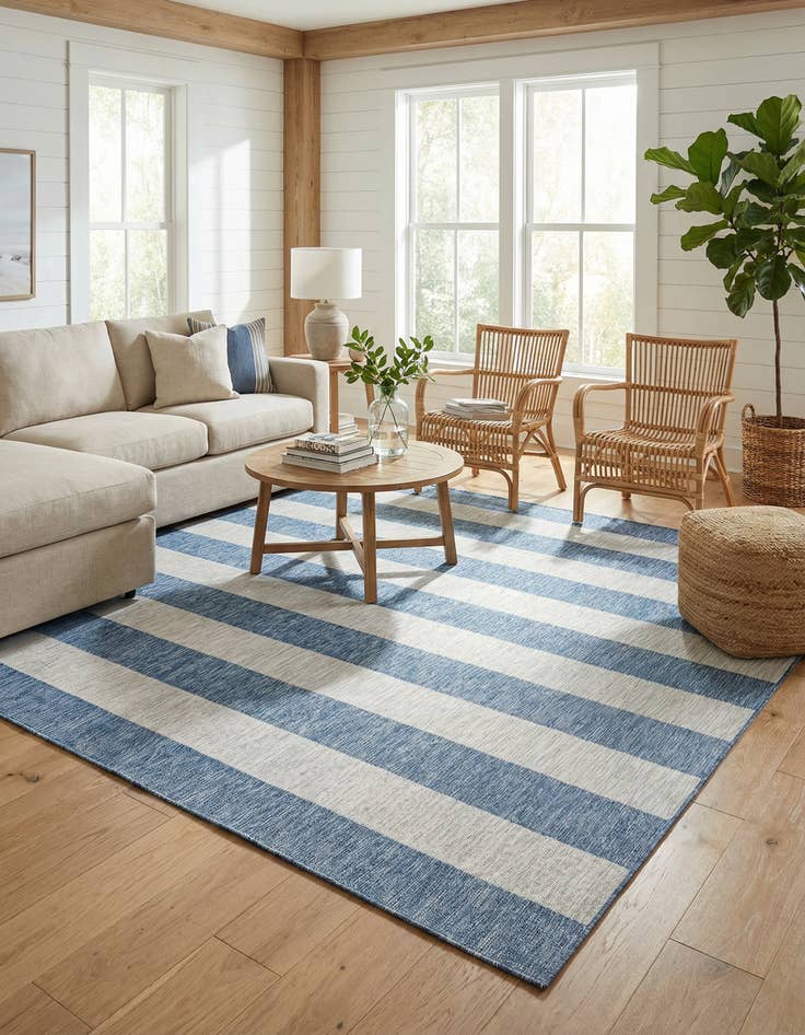 Detail image of 10' 8 x 10' 8  Washable Striped Indoor / Outdoor Square Rug