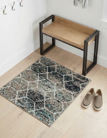 Blue Multi Trellis Frieze Rug