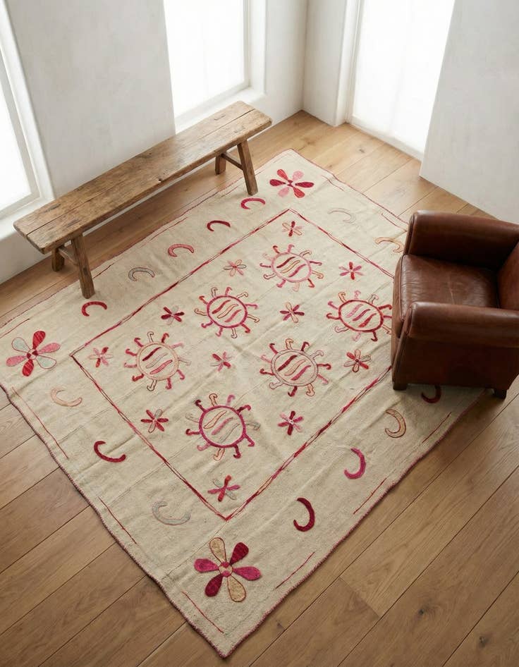 Detail image of 5' 4 x 6' 8 Hand Woven Kilim Suzani Wool Square Rug