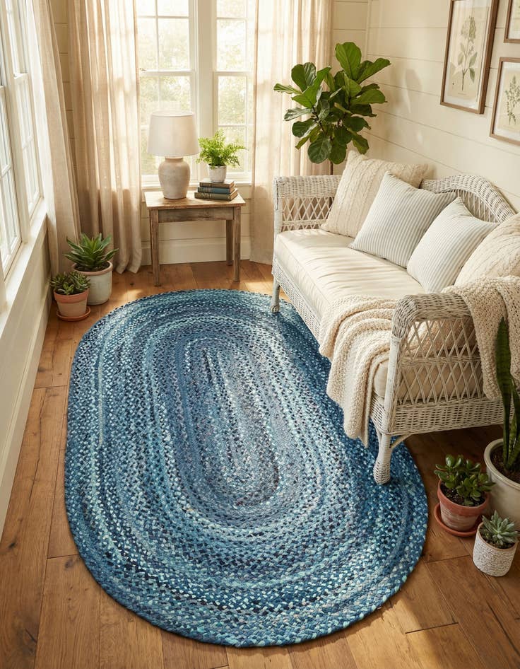 Detail image of 5' 1 x 8'  Hand Braided Chindi Oval Rug