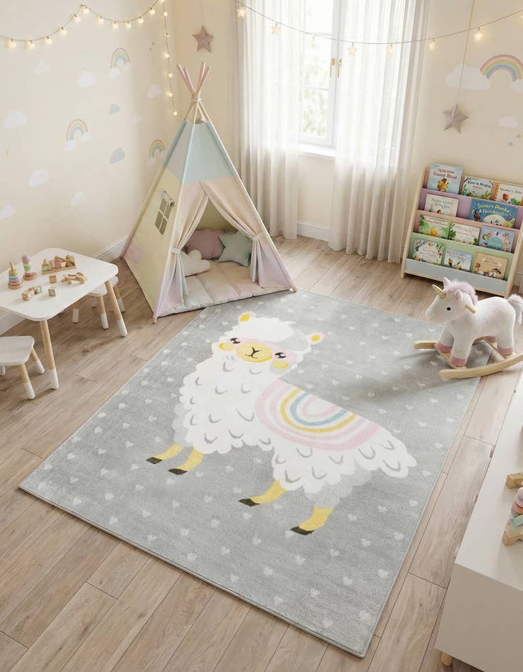 Detail image of  7' 10 x 10' Llama Whimsy Kids Rug