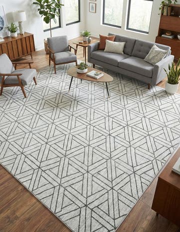 White Lattice Trellis Square Rug