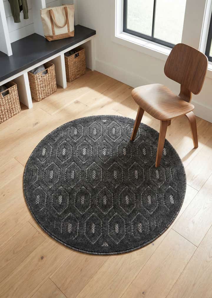 3' x 3' Easy-Clean Trellis Textured Indoor / Outdoor Round Rug