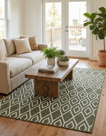 Green Easy-Clean Jill Zarin Turks and Caicos Indoor / Outdoor Rug