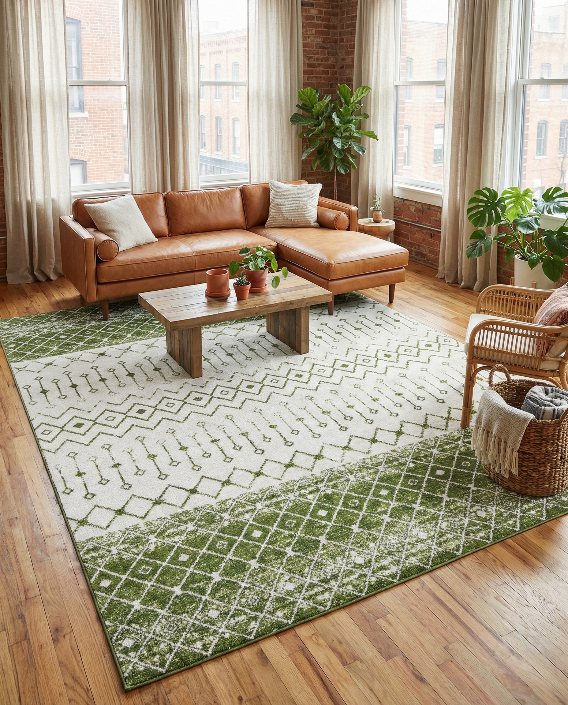 Ivory Green 10' 8 x 14' Moroccan Trellis Rug | Rugs.com