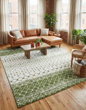 Ivory Green Moroccan Trellis Rug