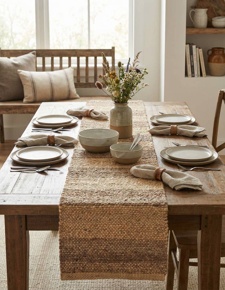 Detail image of 1' 2 x 5' 1  Hand Braided Jute Table Runner Rug