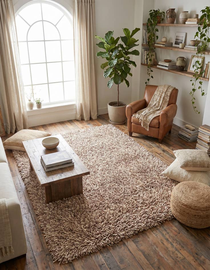 Detail image of 5' 7 x 7' 10 Hand Knotted Multi-Tone Shag Wool Rug