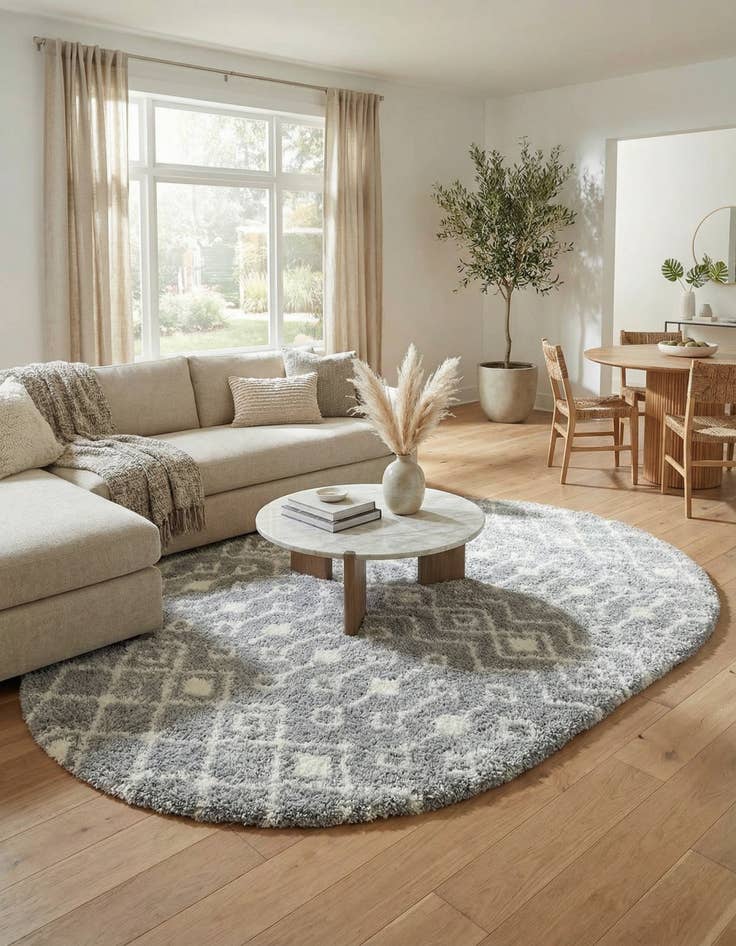 Detail image of 7' 10 x 10' Moroccan Trellis Shag Oval Rug