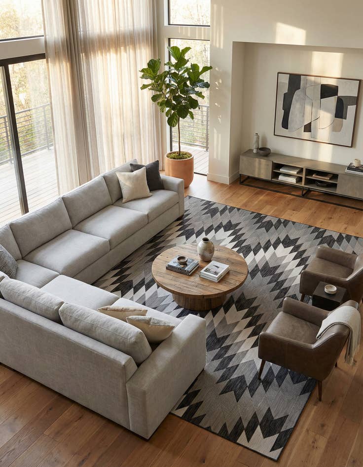 Detail image of 12' x 12'  Washable Modern Indoor / Outdoor Square Rug