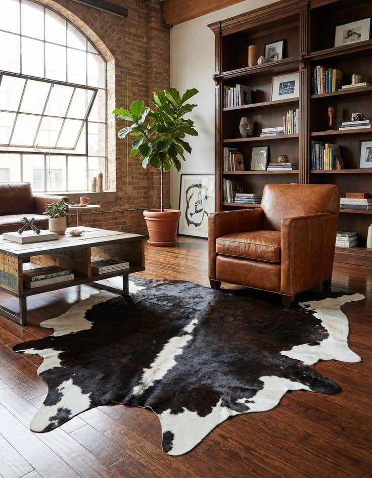 Detail image of 5' 11 x 6' 4 Cowhide Leather Square Rug