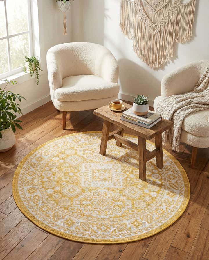 4' x 4' Easy-Clean Aztec Indoor / Outdoor Round Rug