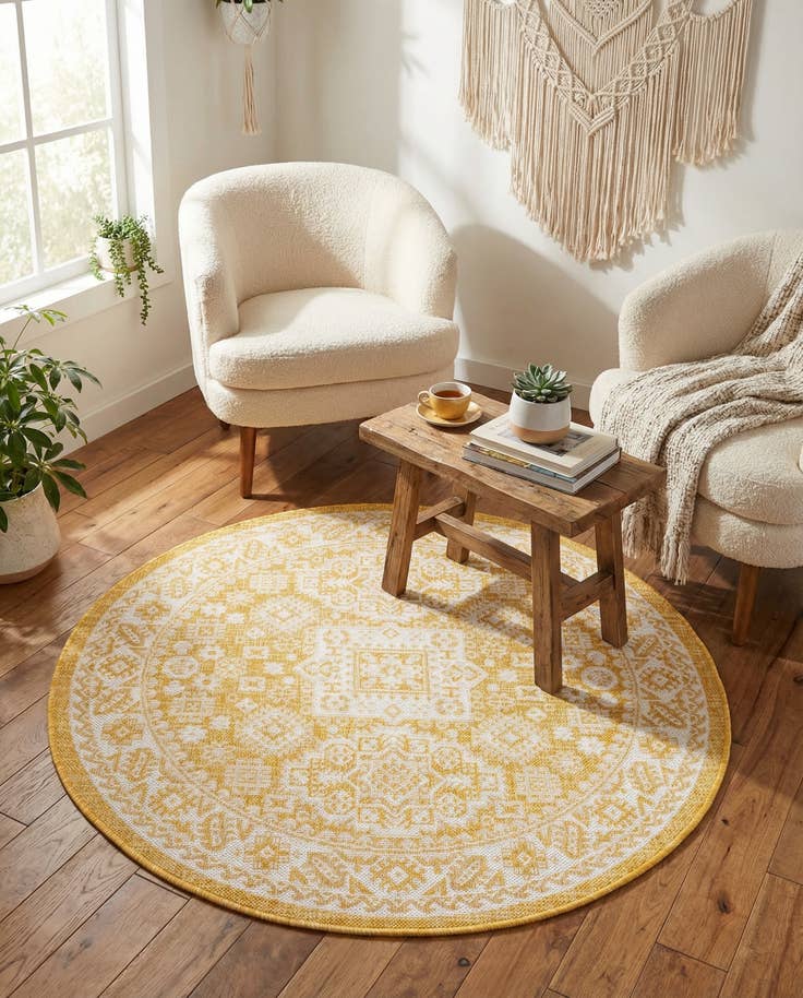 Detail image of 4' x 4' Easy-Clean Aztec Indoor / Outdoor Round Rug