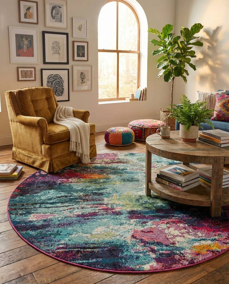 Detail image of 7' 1 x 7' 1 Washable Theia Round Rug