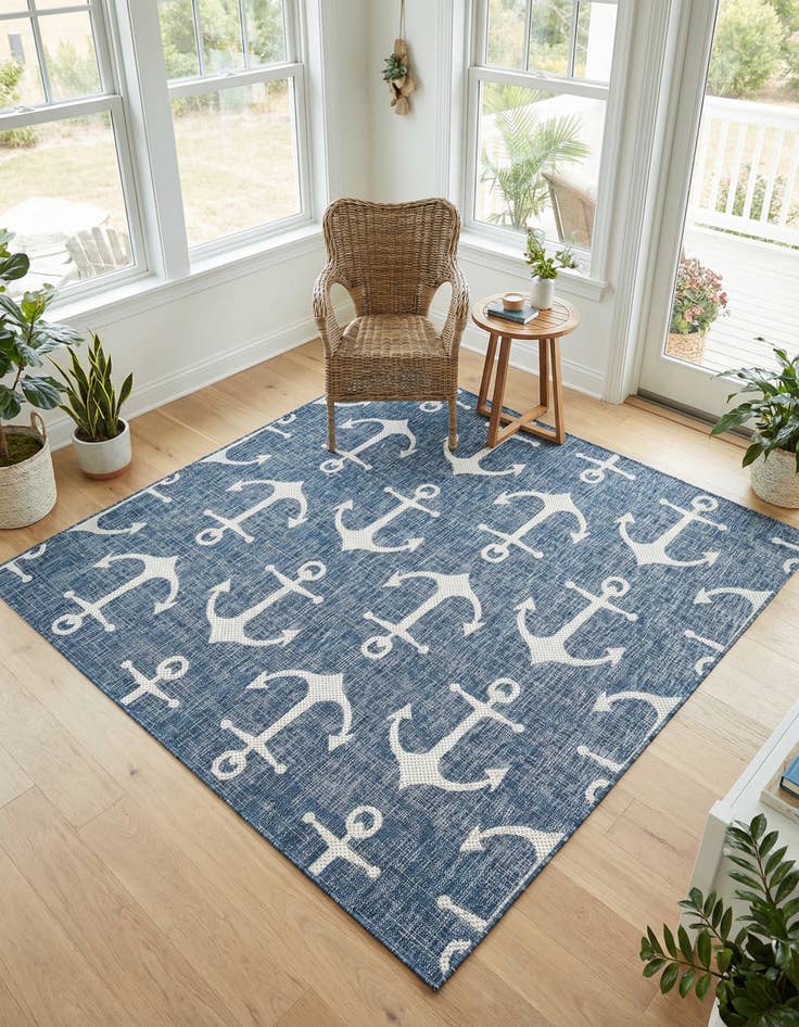 Detail image of 6' x 6' Washable Coastal Indoor / Outdoor Square Rug