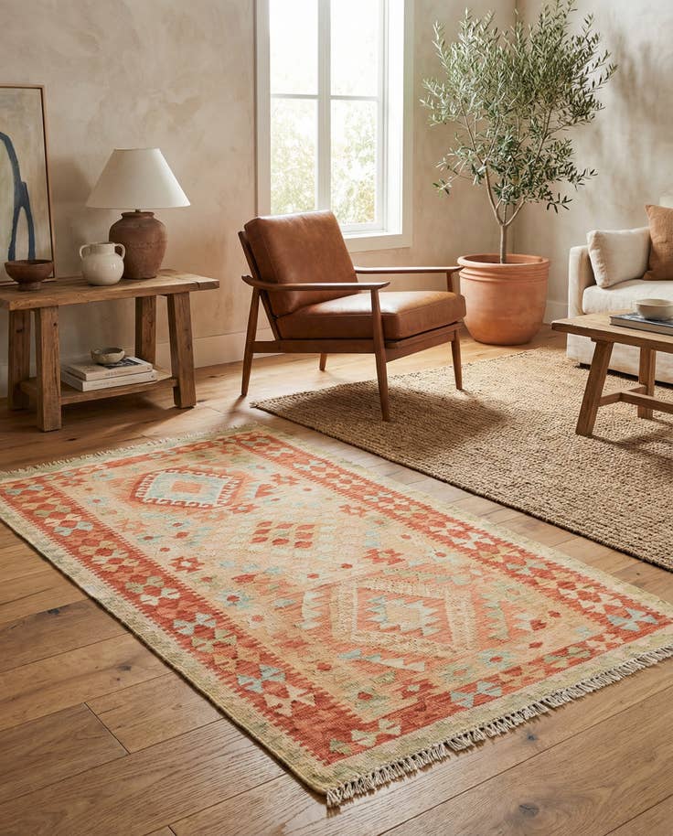 Detail image of 2' 8 x 4' 9 Hand Woven Kilim Waziri Wool Rug