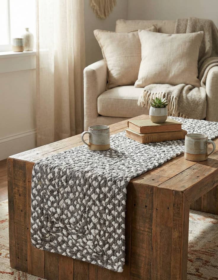 Detail image of 1' 2 x 5' 1  Hand Braided Chindi Table Runner Rug