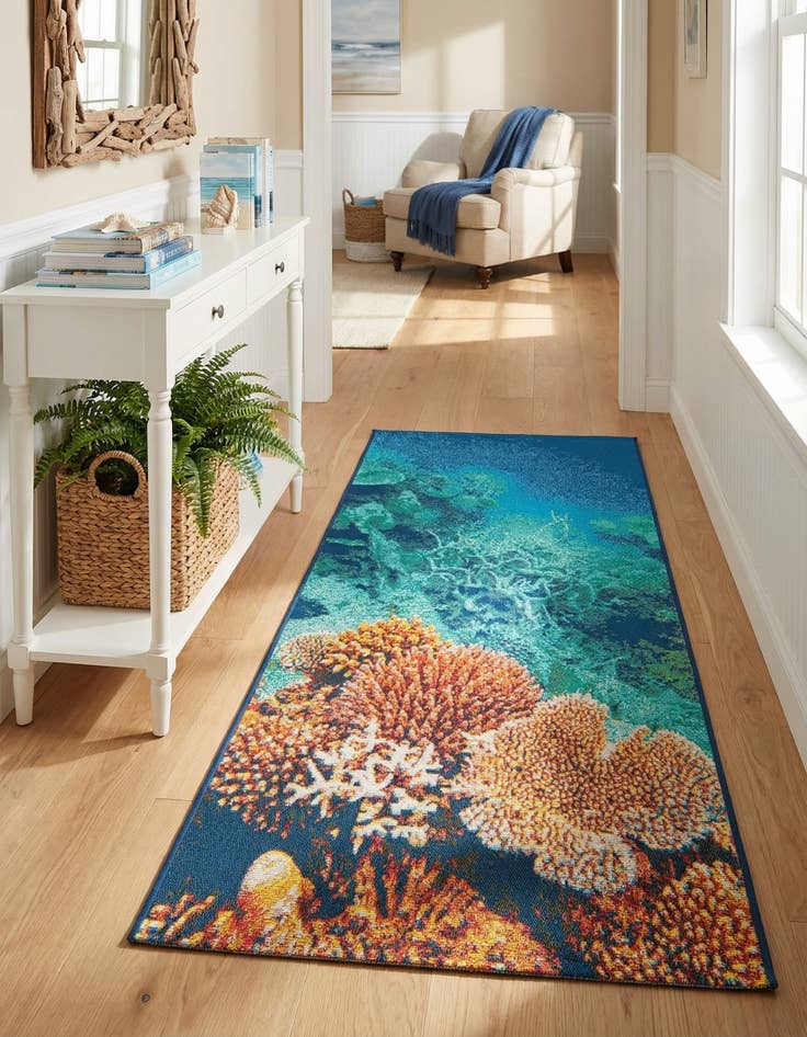 Detail image of 2' 7 x 5' 3 Washable Coastal Indoor / Outdoor Runner Rug