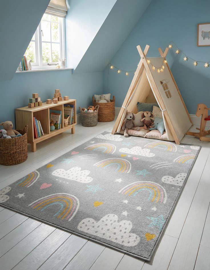 Detail image of 4' x 6' Clouds and Rainbows Whimsy Kids Rug