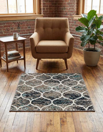 Blue Multi Lattice Frieze Square Rug