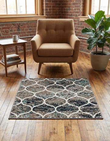 Blue Multi Lattice Frieze Square Rug