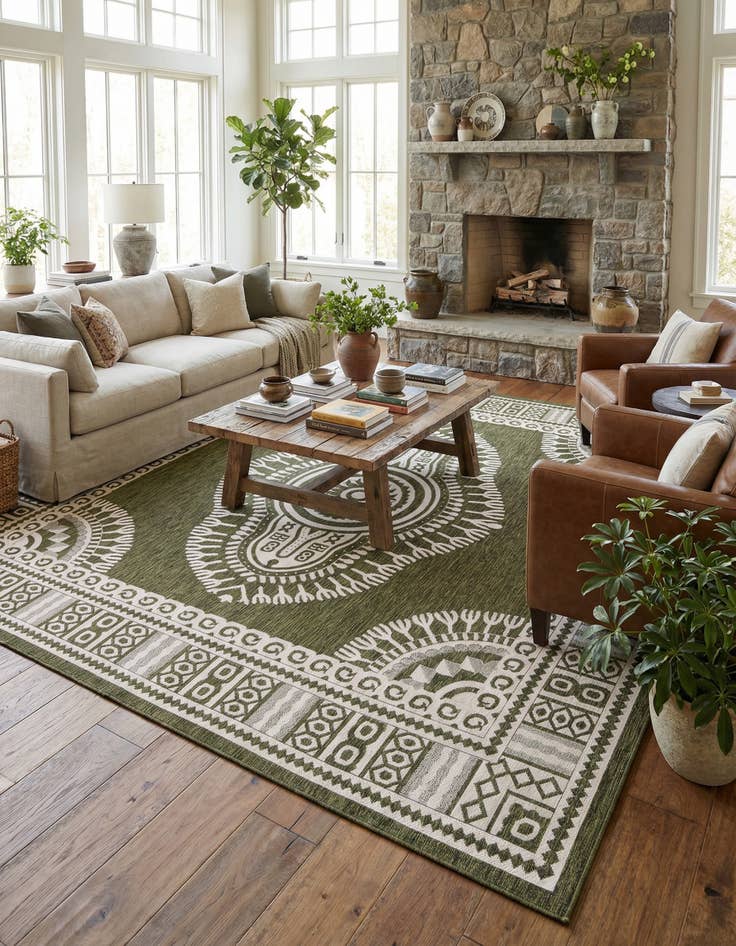 Detail image of 13' x 13'  Washable Traditional Indoor / Outdoor Square Rug