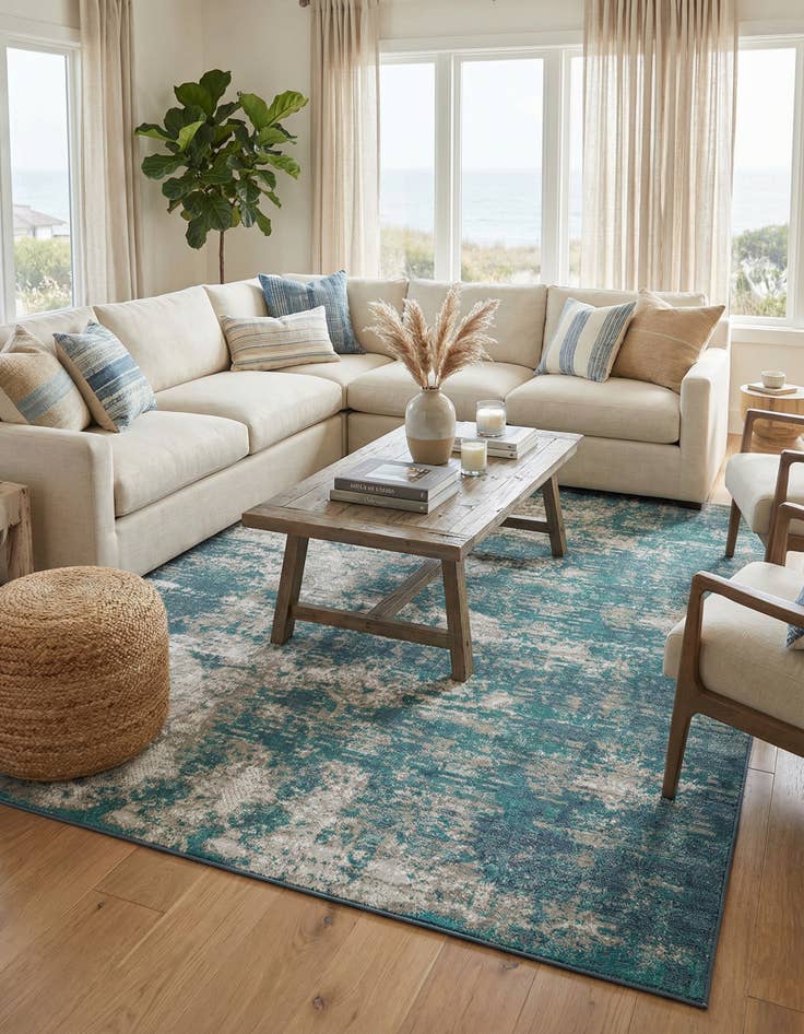 Detail image of 9' x 12'  Washable Coastal Indoor / Outdoor Rug