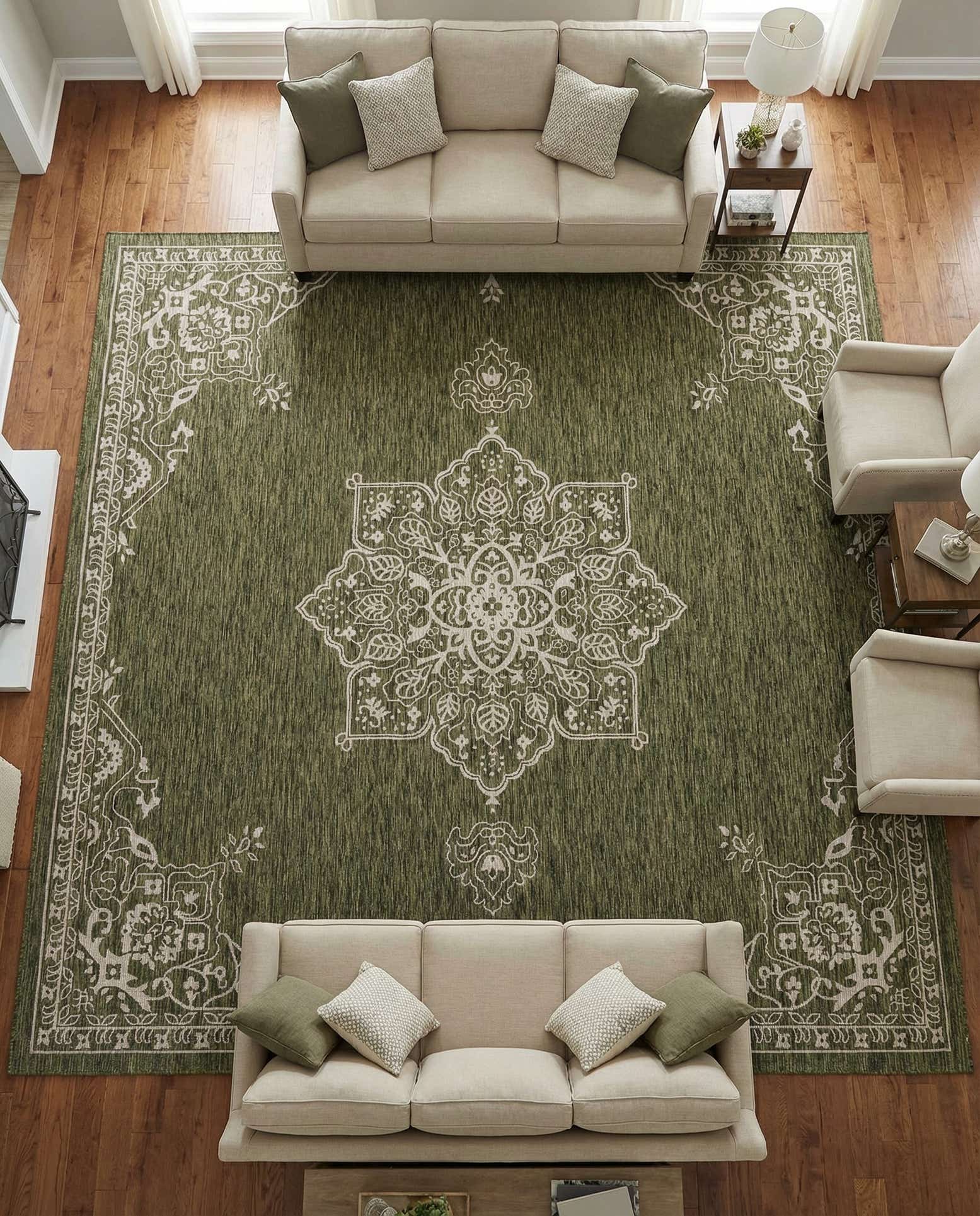 13' x 13' Easy-Clean Traditional Indoor / Outdoor Square Rug
