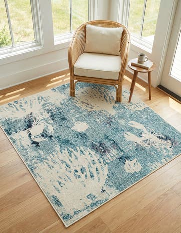Light Blue Washable Amalfi Square Rug
