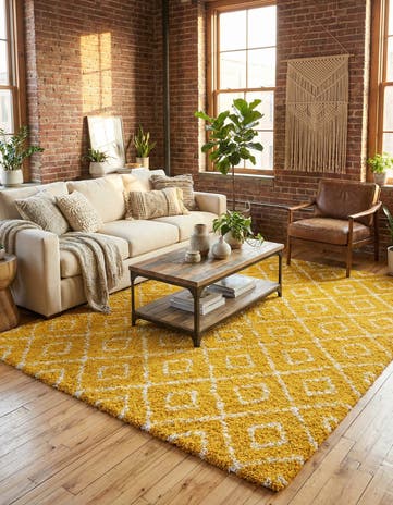 Yellow Lattice Shag Rug