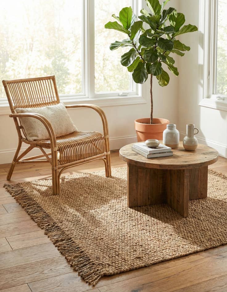 Detail image of  5' 1 x 5' 1  Hand Woven Chunky Jute Square Rug