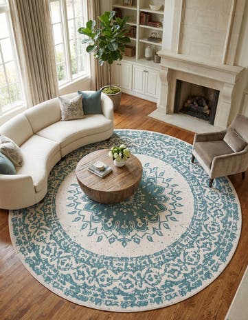 12' x 12' Easy-Clean Traditional Indoor / Outdoor Round Rug