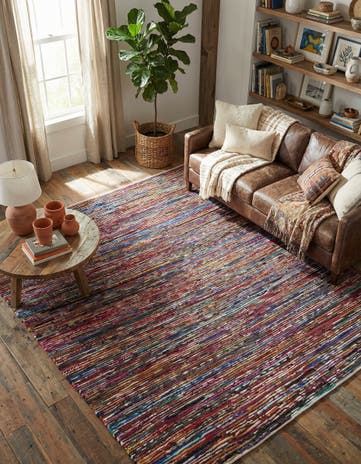 Multi Black Hand Woven Chindi Cotton Square Rug