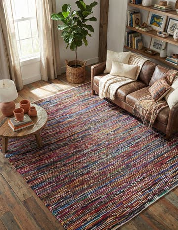 Multi Black Hand Woven Chindi Cotton Square Rug
