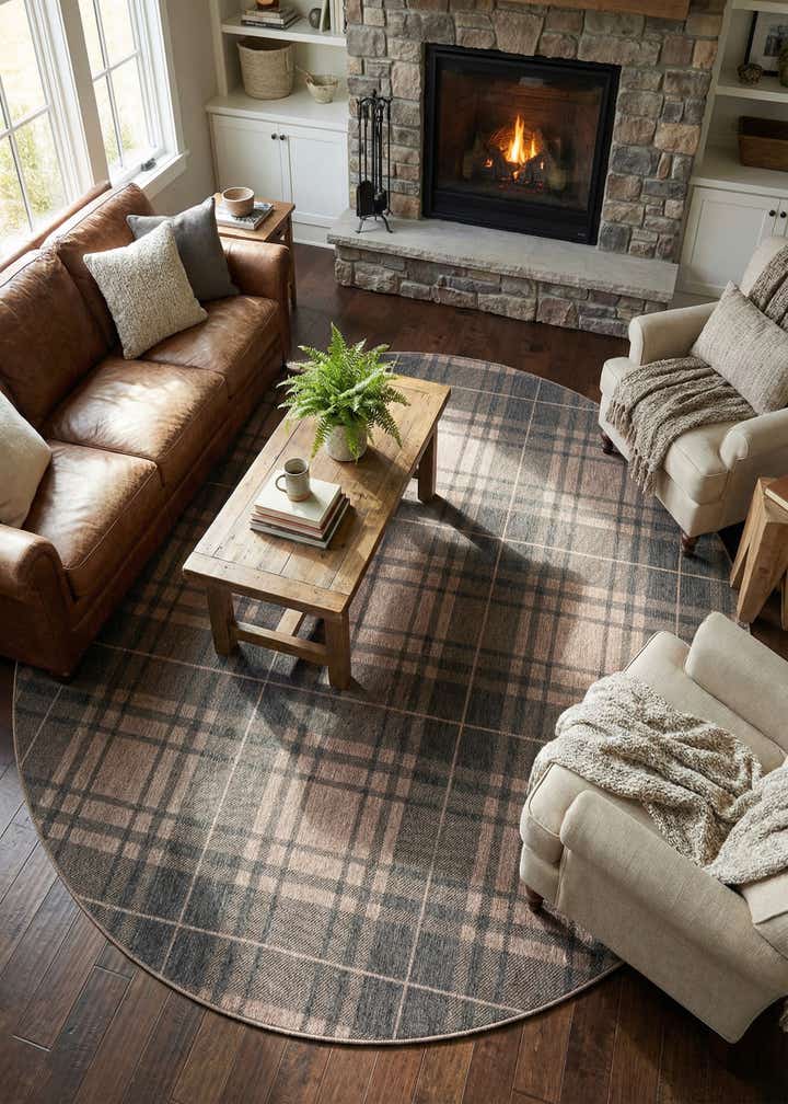 10' x 10' Easy-Clean Checkered Indoor / Outdoor Round Rug
