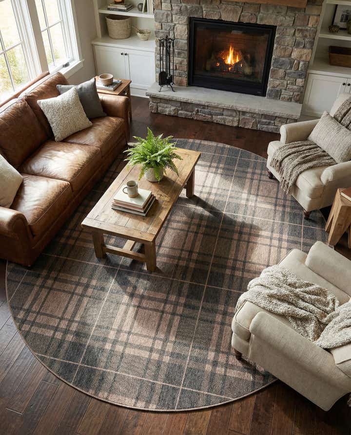 10' x 10' Easy-Clean Checkered Indoor / Outdoor Round Rug