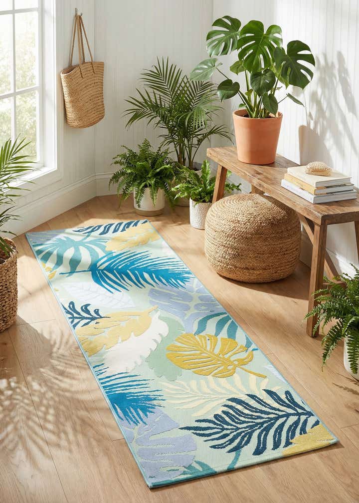 2' x 6' Easy-Clean Botanical Indoor / Outdoor Runner Rug