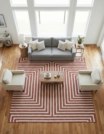 Rust Red Easy-Clean Modern Indoor / Outdoor Square Rug