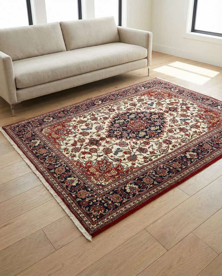 4' 6 x 6' 10 Hand Knotted Qom Persian Rug