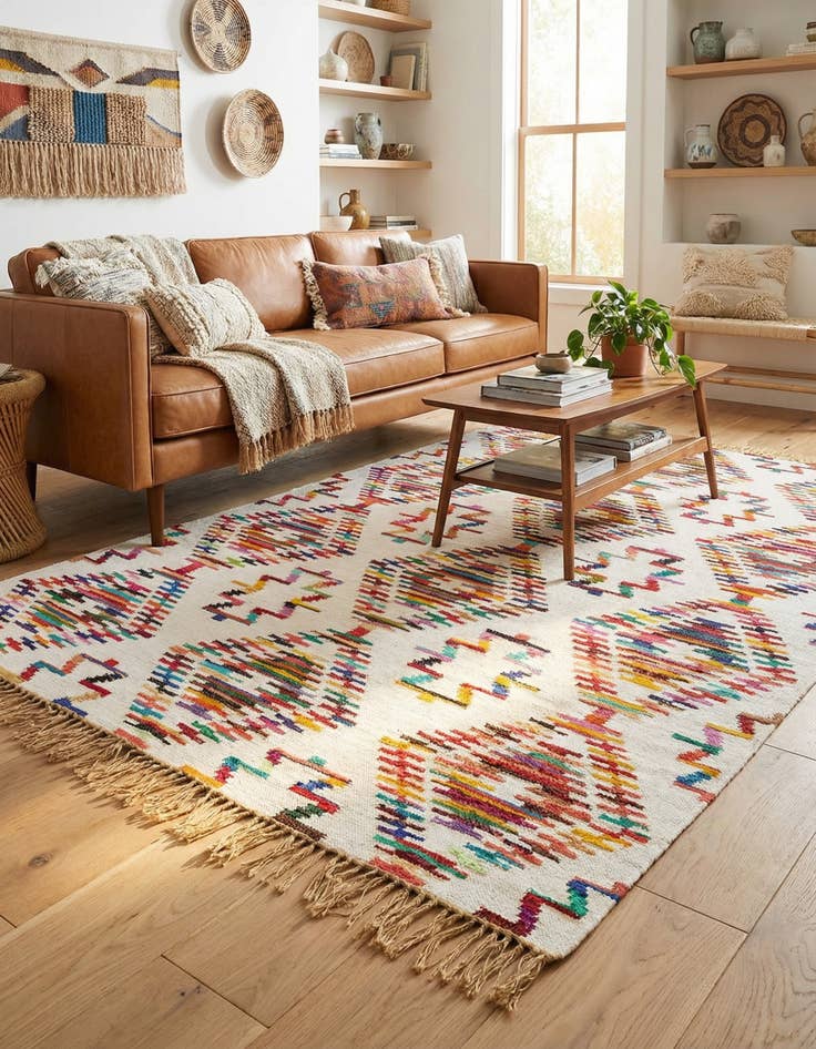 Detail image of 8' x 11' Hand Woven Chindi Trellis Rug